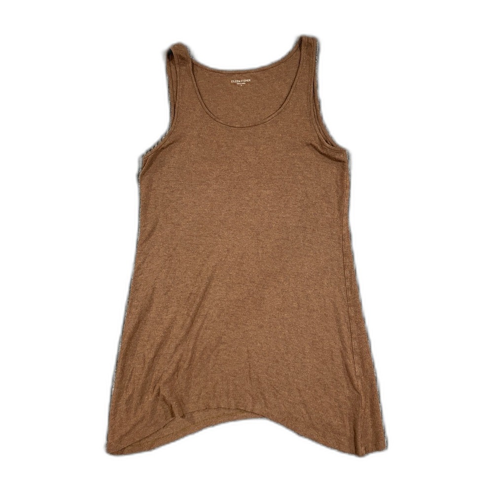 Eileen Fisher Brown Viscose Stretch Asymmetrical Hem Tank Top Small RN78121